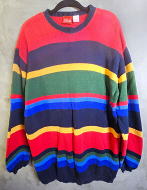 liz&co. Womens Knit Striped Crew Neck Pullover Sweater Cotton Lightweight M